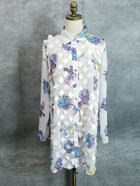 Multiples 3D Floral Applique Shirt Dress Tunic Size M Watercolor Whimsical